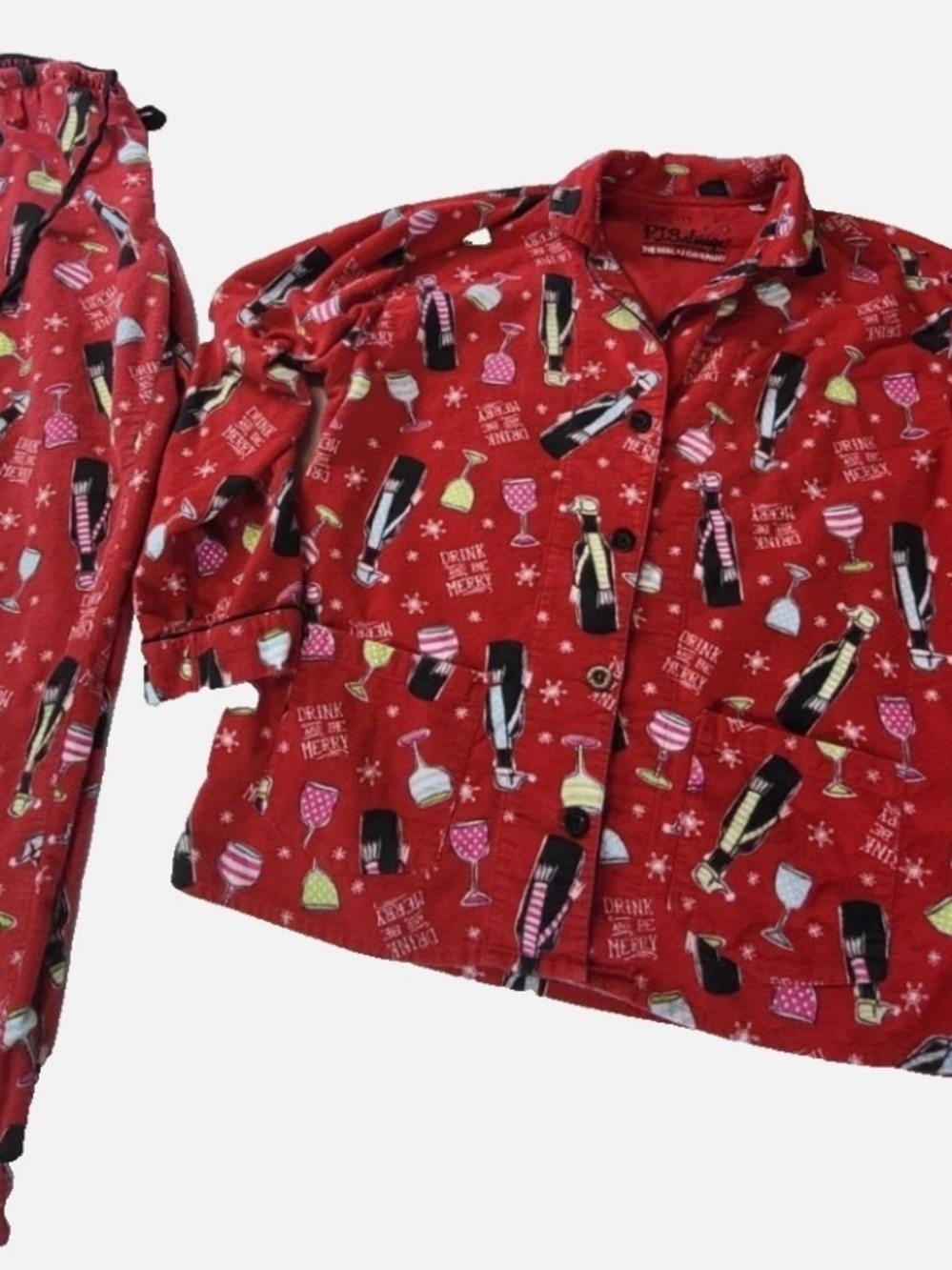 PJ Salvage Red Flannel Button Down Pajama Be Merry Set